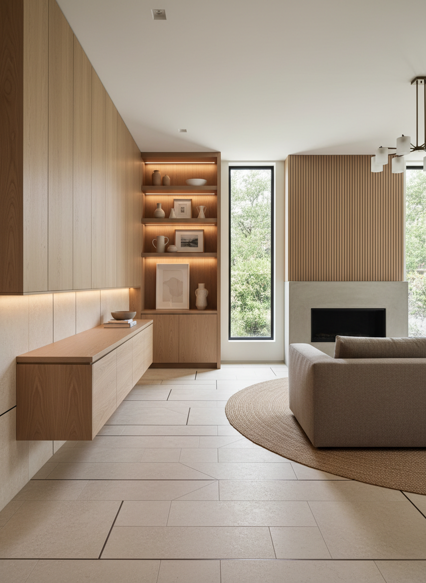 Elegant modern interior showing custom tile work and finish carpentry