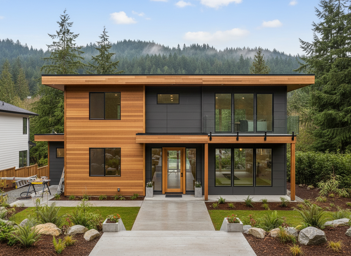 Newly built modern two-story home exterior